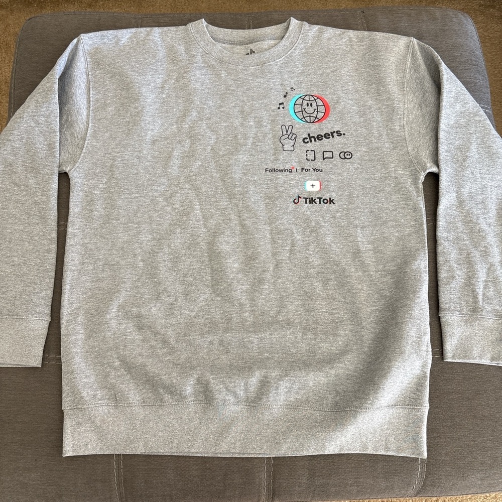 TikTok Gray Crewneck Sweater with Graphic Design. XL